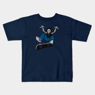 Skeleton Skater Kick Flip Cartoon Kids T-Shirt